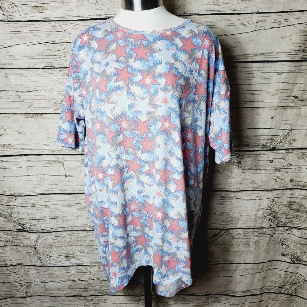 LuLaRoe Irma Red White & Blue Patriotic Stars Top Shirt Tunic Size S